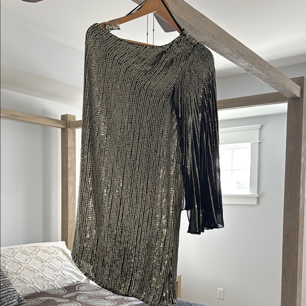 REVOLVE Asymmetrical Dress in Gold and Black